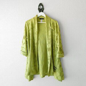 Moonlight Y&S XL Lagenlook Lime Green Burnout Coat Jacket Made USA Wearable Art